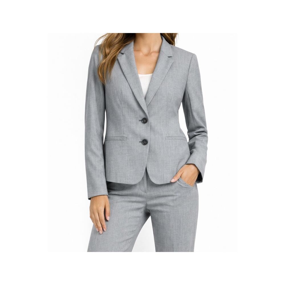 Talbots Petite 8P Gray Wool Blend Blazer Tailored Structured Two Button Classic
